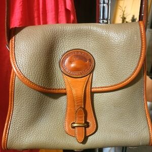 Vintage Authentic Dooney & Bourke Essex Bag. Taupe with Saddle Tan trim